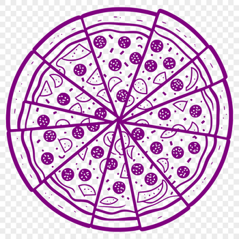 A stylized illustration of a classic margherita pizza with a simple border.