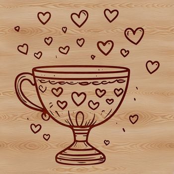 A digital cup illustration with love hearts etched around the rim.