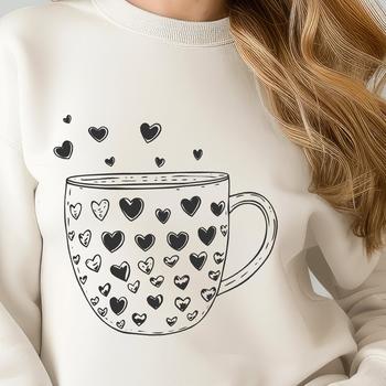 A colorful vector design featuring a cup with love hearts, ideal for digital crafting and cutting projects.