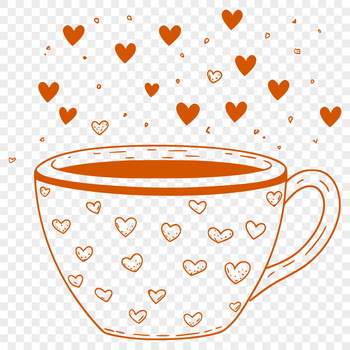 A stylized cup design featuring love hearts, perfect for adding a touch of whimsy to your creations.