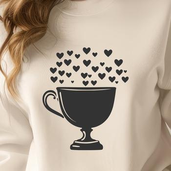 Illustration of a cup with heart patterns and designs, suitable for vector art projects.