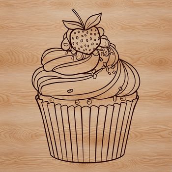 A colorful illustration of a single serving cupcake on a plate with decorative frosting and sprinkles.