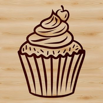 A colorful illustration of a single serving-sized dessert cake with creamy frosting.