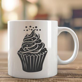 A cartoon cupcake design made with vector lines and shapes, suitable for commercial or personal use.