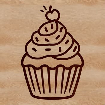 A vector design representation of a small dessert cake with a smooth surface and decorative toppings.