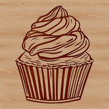A single serving dessert cupcake made from cake with frosting.