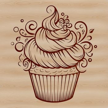 A simple illustration of a single layer cupcake with frosting and sprinkles on top.