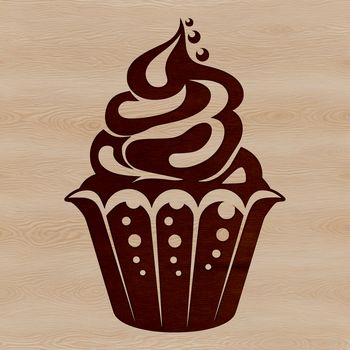 A graphic representation of a dessert cake featuring a single layer cupcake with colorful toppings.