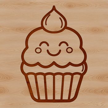 A simple line drawing of a cupcake, suitable for use in digital designs.