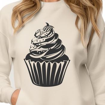 A detailed illustration of a cupcake with colorful decorations.