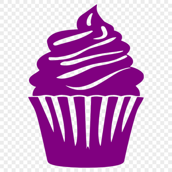 A vector illustration of a decorative cupcake with frosting and sprinkles.
