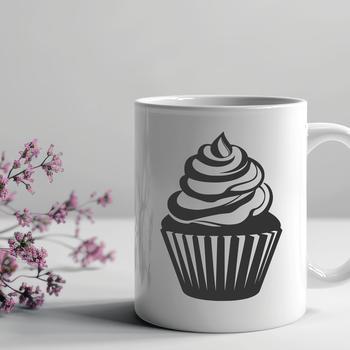 A detailed illustration of a single cupcake on a white background.