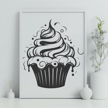 A vector design featuring a single decorated cupcake on a white background.
