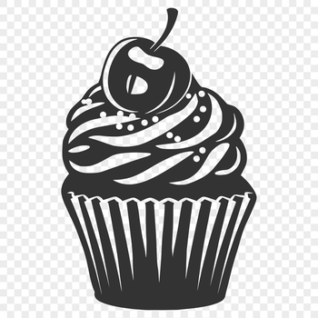 A single-tiered cupcake with colorful frosting and sprinkles, designed as a vector graphic.