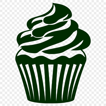 A colorful illustration of a single cupcake on a white background.