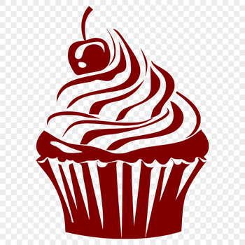 A colorful illustration of a single serving-sized cupcake with frosting and decorations.