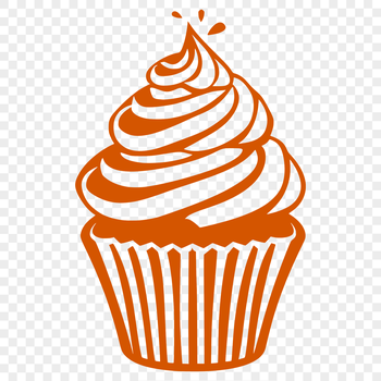 A digitally illustrated edible dessert featuring a rounded base and cylindrical shape with frosting on top.