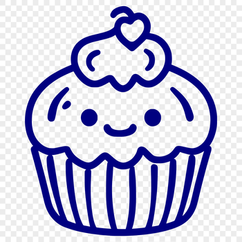 A simple line drawing of a cupcake on a white background.