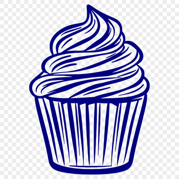 A vector graphic of a single serving-sized cake with swirled topping and sprinkles.