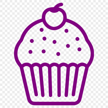 A simple line drawing of a single cupcake on a white background.