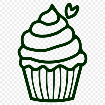 A simple line drawing illustration of a single serving cupcake on a plate.