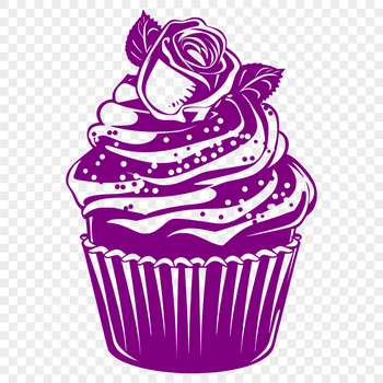 Illustrated cupcake with floral design, suitable for digital editing and printing.
