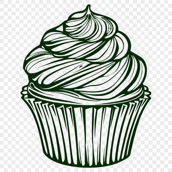 A digital illustration of a single serving-sized cupcake on a white background.