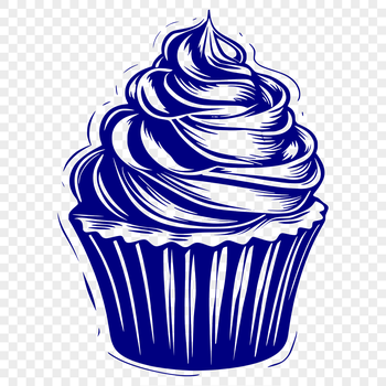 A colorful cupcake with decorations and frosting, made using SVG design software.