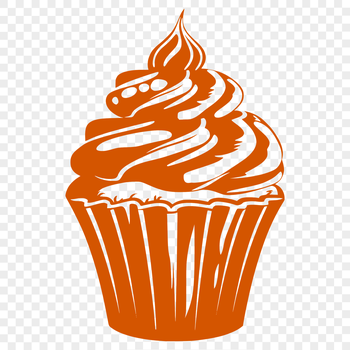 A digital illustration of a single cupcake with frosting and sprinkles on top.