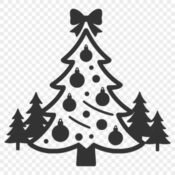 Illustrated Christmas tree with ornaments and lights in a minimalist style.