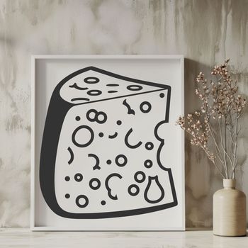 A digital illustration of a cheese wheel with intricate details.