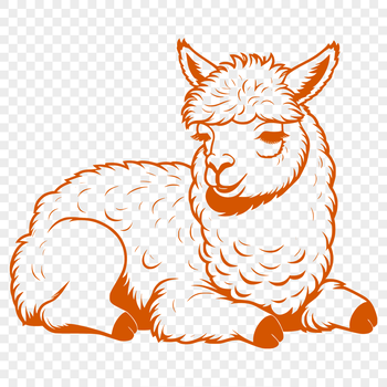 A digital illustration of a resting alpaca in a natural setting.