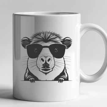 A stylized illustration of a capybara wearing sunglasses in a vector format.
