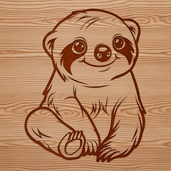 An SVG graphic design of a cute sloth with detailed fur texture.