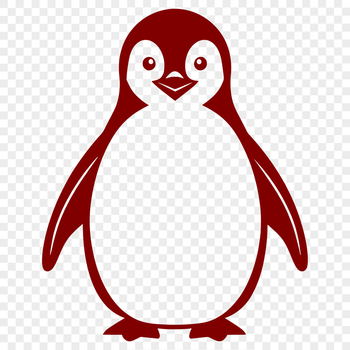 A stylized illustration of a penguin standing upright on one foot.
