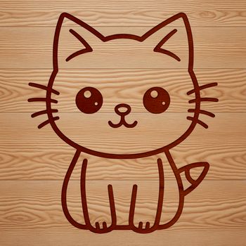 A simple line drawing of a cute kitten sitting in a relaxed pose.