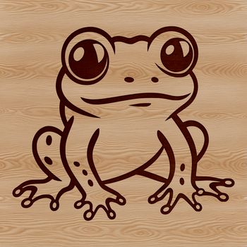 A simple line drawing of a smiling frog in various colors.
