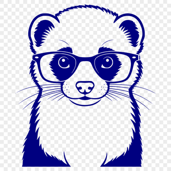 A ferret wearing glasses, depicted in simple vector graphics.