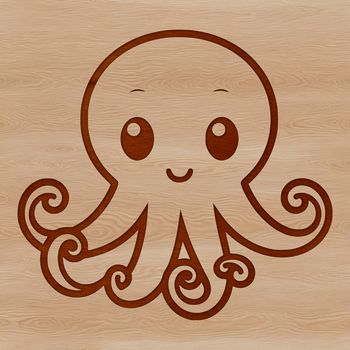 Simple line drawing of a cute octopus sea creature in vector format.