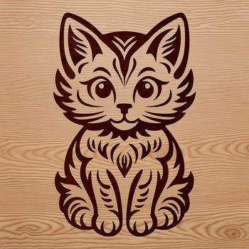 A small cartoon cat sitting on its haunches with big round eyes.