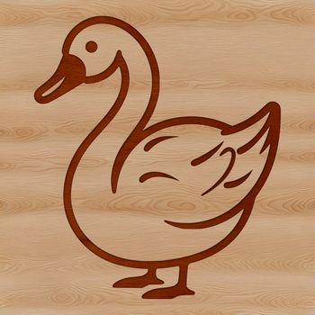 A simple line drawing of a cute swan in a single color design.