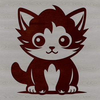 A small domestic cat sitting on the floor with a curious expression.