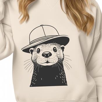 Close-up illustration of a playful otter's face with a distinctive feature or accessory