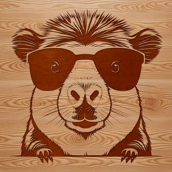 A cartoon capybara wearing sunglasses in a playful pose.