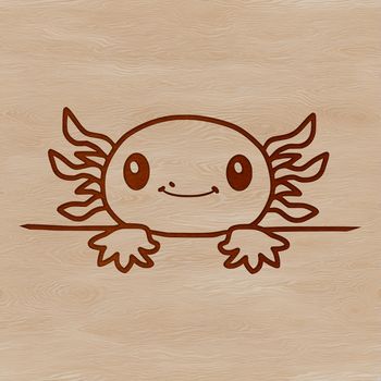 A simple line drawing of a salamander's head peeking out from beneath the water.