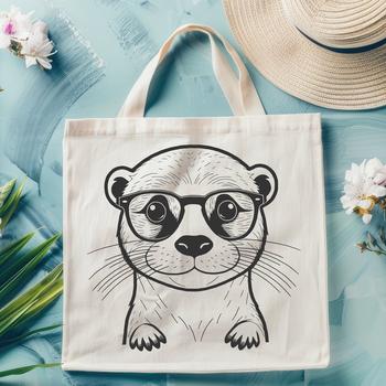 A cartoon otter peeking out from behind a tree, wearing glasses and created using vector art.