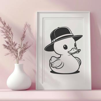A simple illustration of a duck wearing a hat.