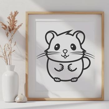 A simple line drawing of a cute hamster with rounded features and minimal shading.