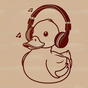 A digital illustration of a smiling duck wearing headphones.
