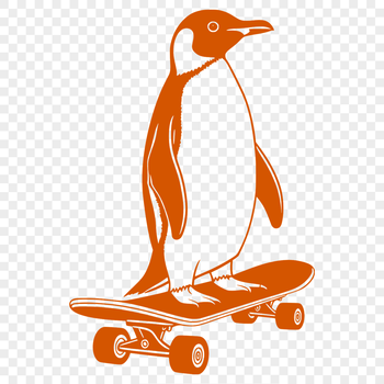 A digital illustration of a penguin on a skateboard, created in vector format.